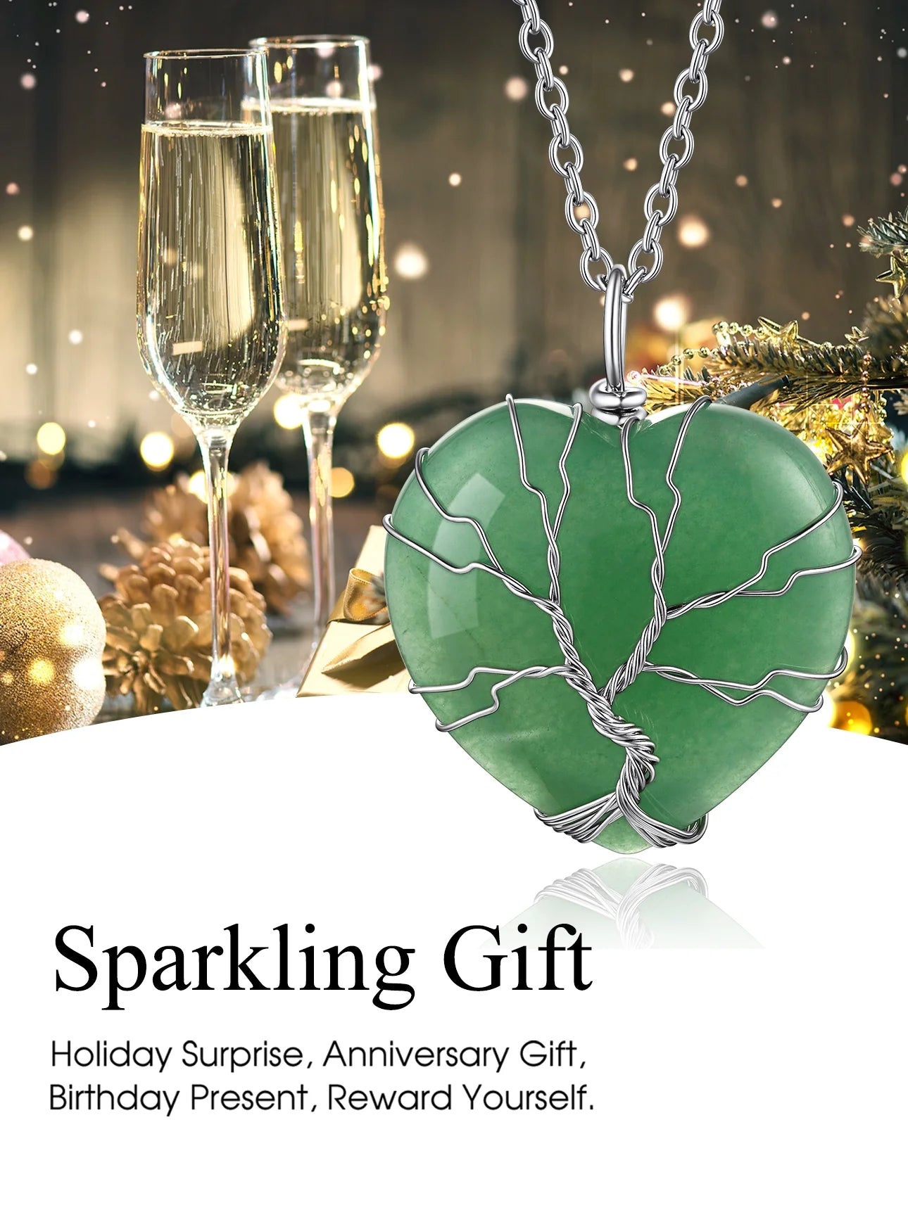 Tree of Life Heart Crystal Necklaces August Birthstone Pendant Nature Aventurine Gemstones Healing Necklaces