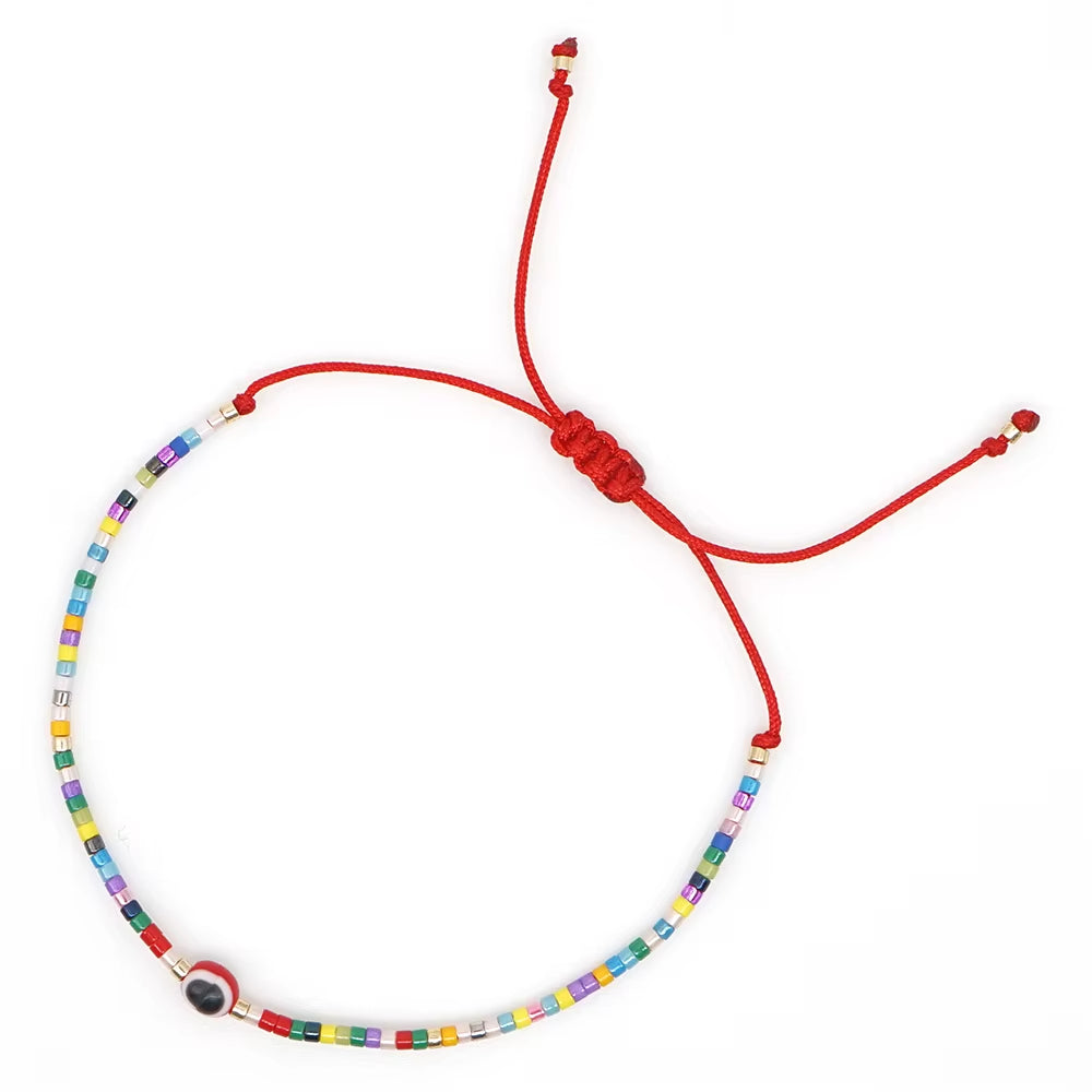 Easter Eye Rainbow Bracelet Tiny String Simple Bracelets Adjustable for Women Men Miyuki Beads Proetction Luck Multicolor