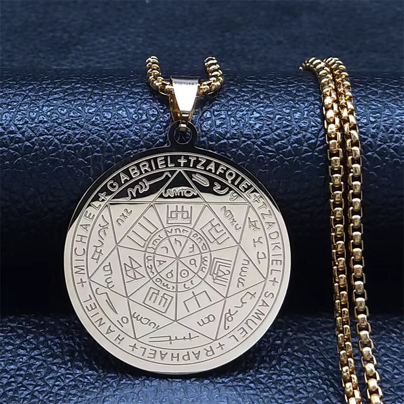 Seven Archangels Amulet Stainless Steel Necklaces Men Seal of Solomon Talisman Necklace Protection Jewelry Collar Hombre N1162S2