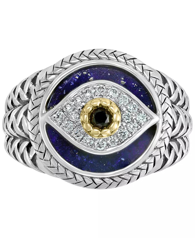 EFFYÂ® Men'S Multi-Gemstone & Diamond (1/10 Ct. T.W.) Evil Eye Ring in Sterling Silver & 14K Gold