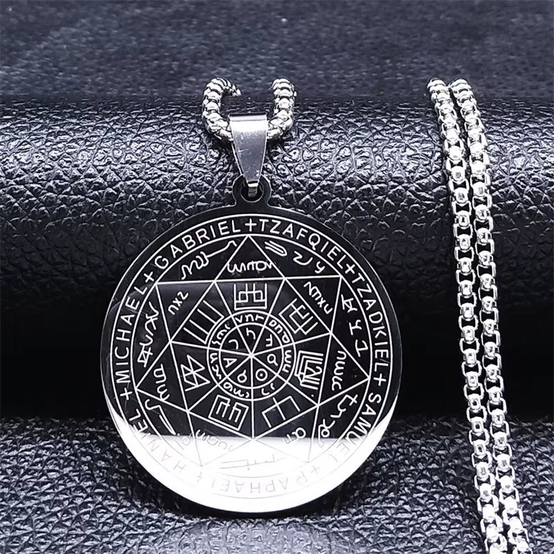 Seven Archangels Amulet Stainless Steel Necklaces Men Seal of Solomon Talisman Necklace Protection Jewelry Collar Hombre N1162S2