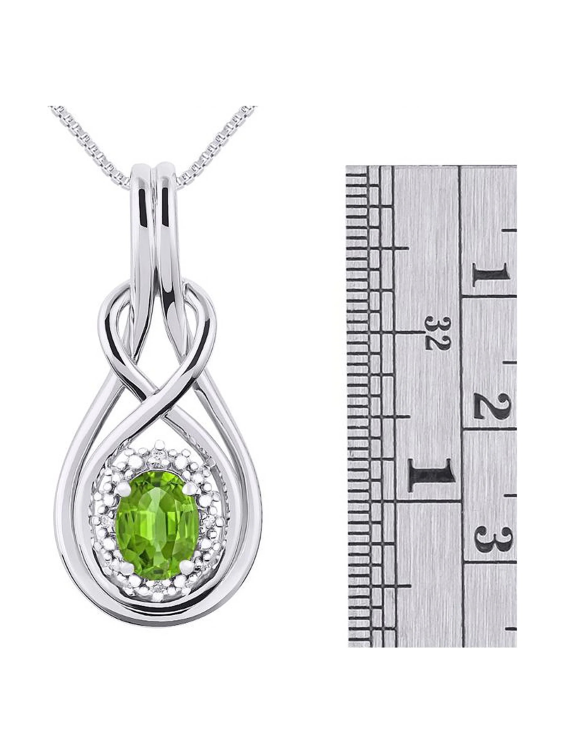 Necklaces for Women 925 Sterling Silver Love Knot Necklace Gemstone & Genuine Diamonds Pendant 18" Chain 8X6MM Peridot August Birthstone Womens Jewelry Silver Necklace for Women
