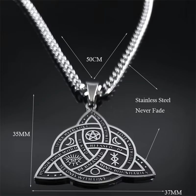 Viking Witch Celtic Knot Pendant Necklace Stainless Steel Men Chain Odin Gothic Necklace Protection Amulet Jewelry Nudo De Bruja