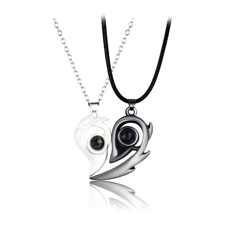 Korean Fashion Magnetic Couple Necklace for Lovers Gothic Punk Heart Pendant Necklace for Men Women Necklaces Party Gift Jewelry