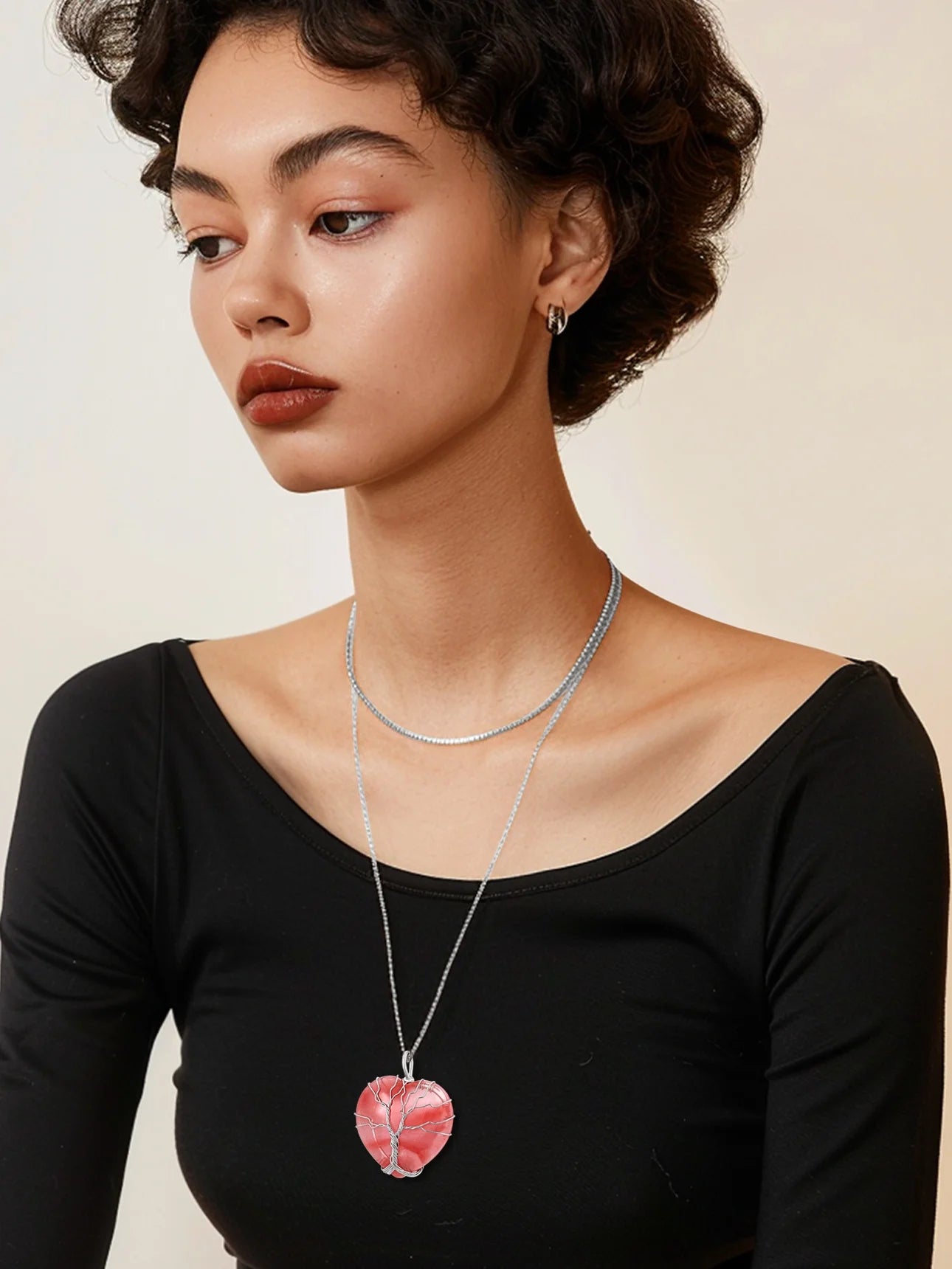 Tree of Life Heart Crystal Necklaces July Birthstone Pendant Nature Red Agate Gemstones Healing Necklaces