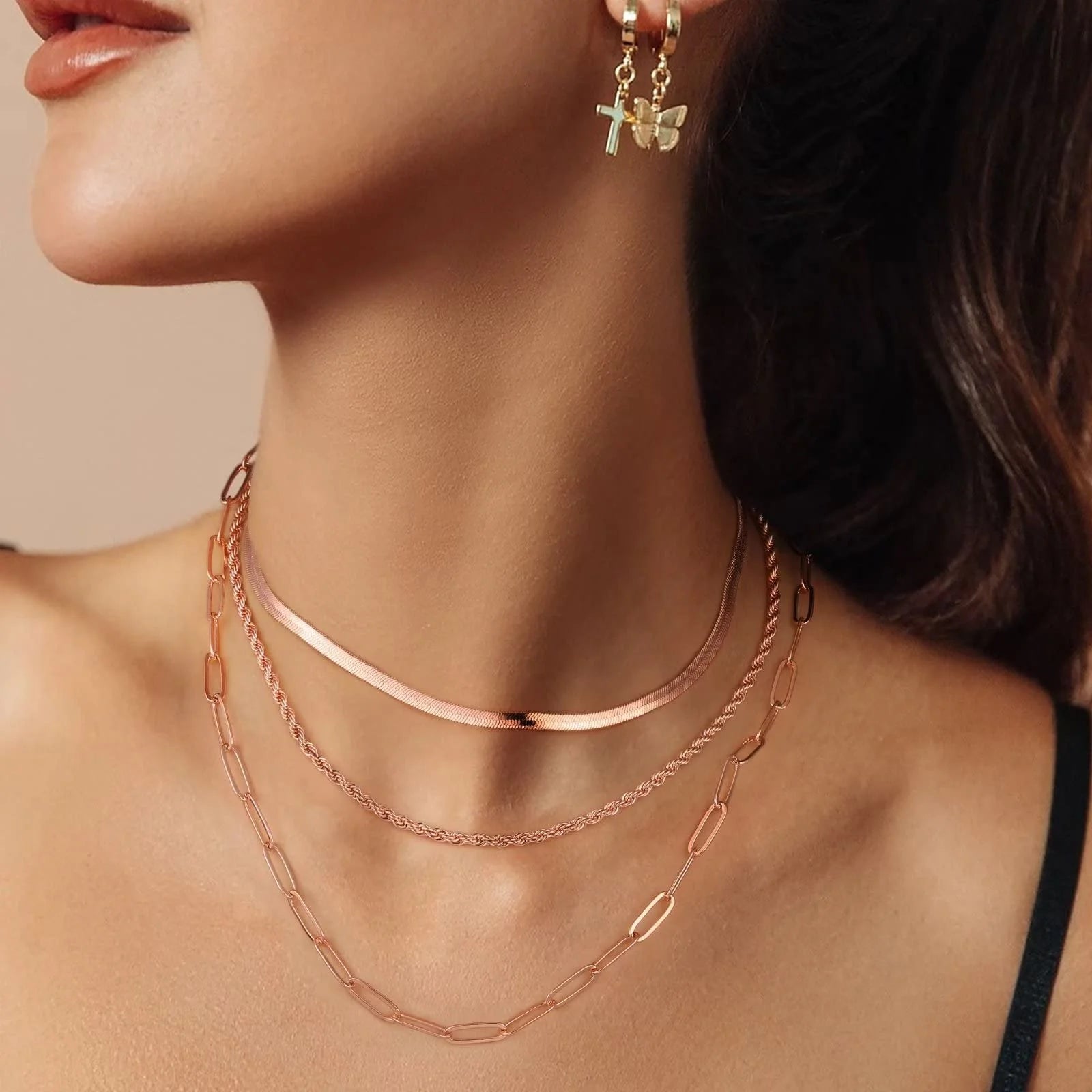 Layered Chain Necklaces for Women 14K Gold Plated Dainty Layered Choker Necklace Paperclip Cuban Herringbone Figaro Rope Box Chain Necklaces for Women Jewelry Gifts