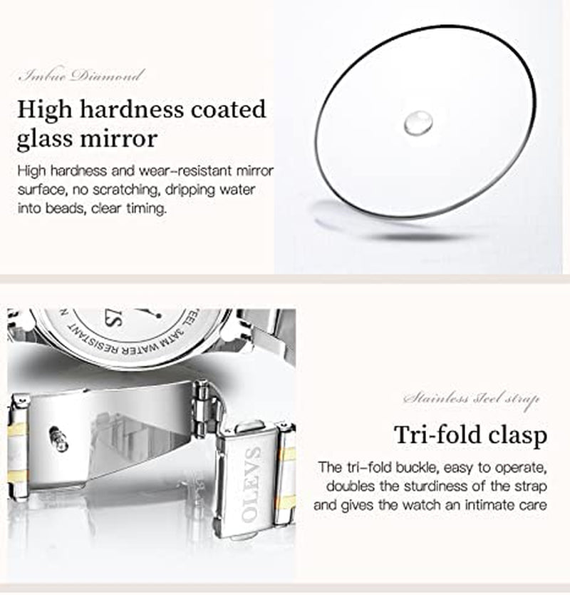 Women Watches Gold Silver Stainless Steel Waterproof Analog Large Easy Reader Day Date Ladies Wrist Watches