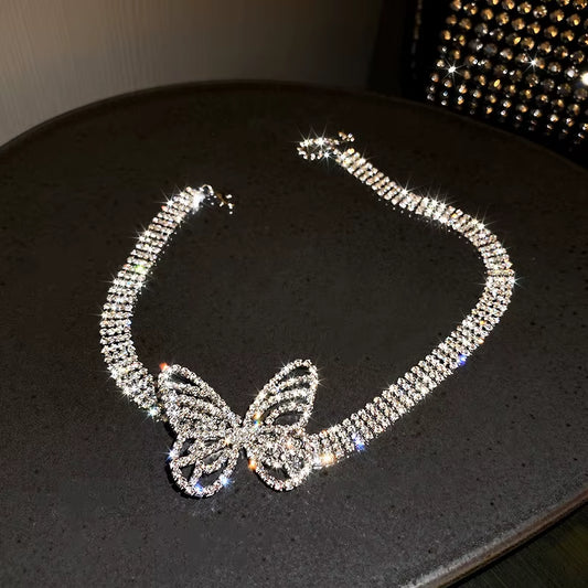 Beautiful Butterfly Crystal Choker Necklaces for Women Shine Rhinestone Necklaces Statement Jewelry Accessories