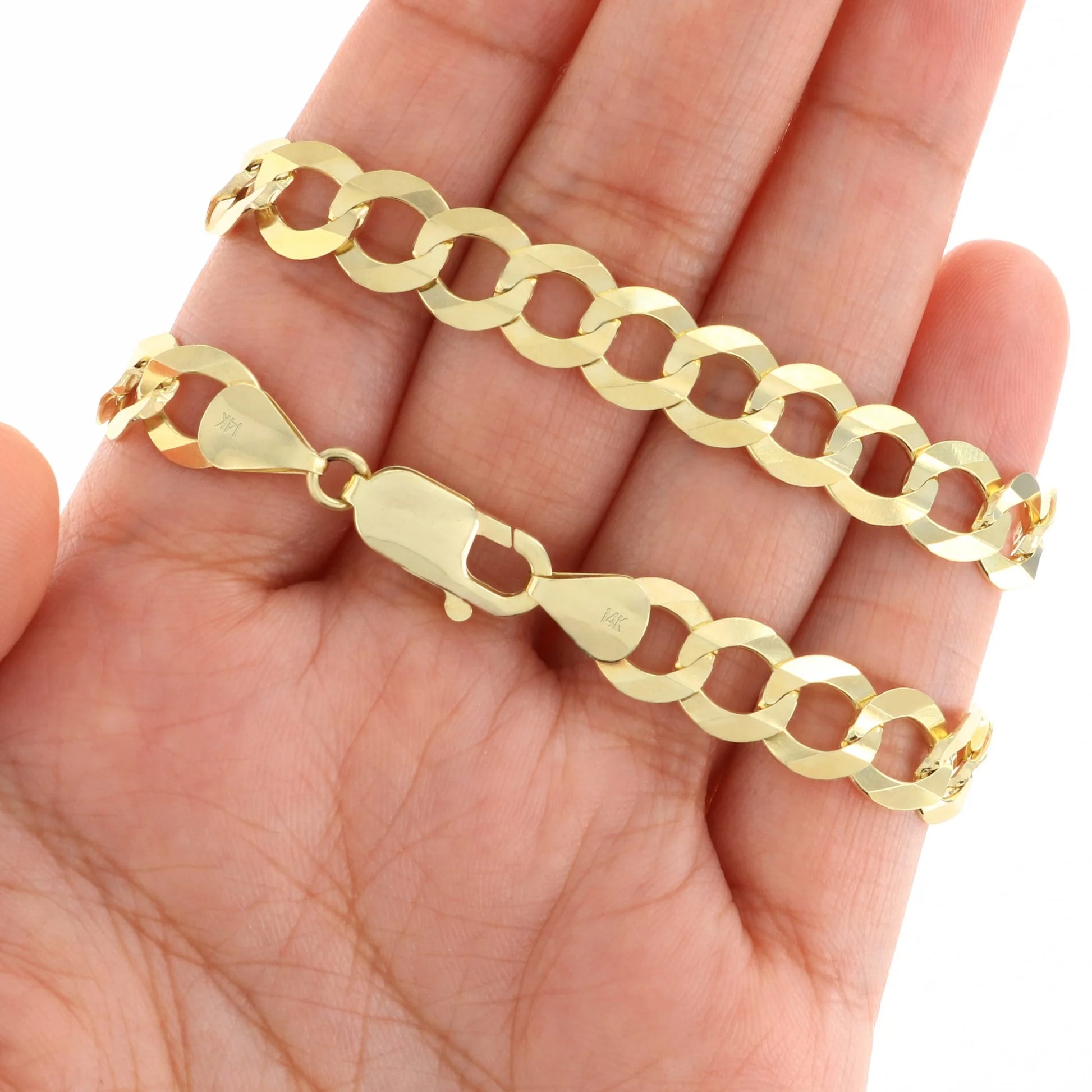 14K Real Yellow Gold Solid Cuban Curb Link 8Mm Chain Necklace (18"-30") Italian Jewelry for Men