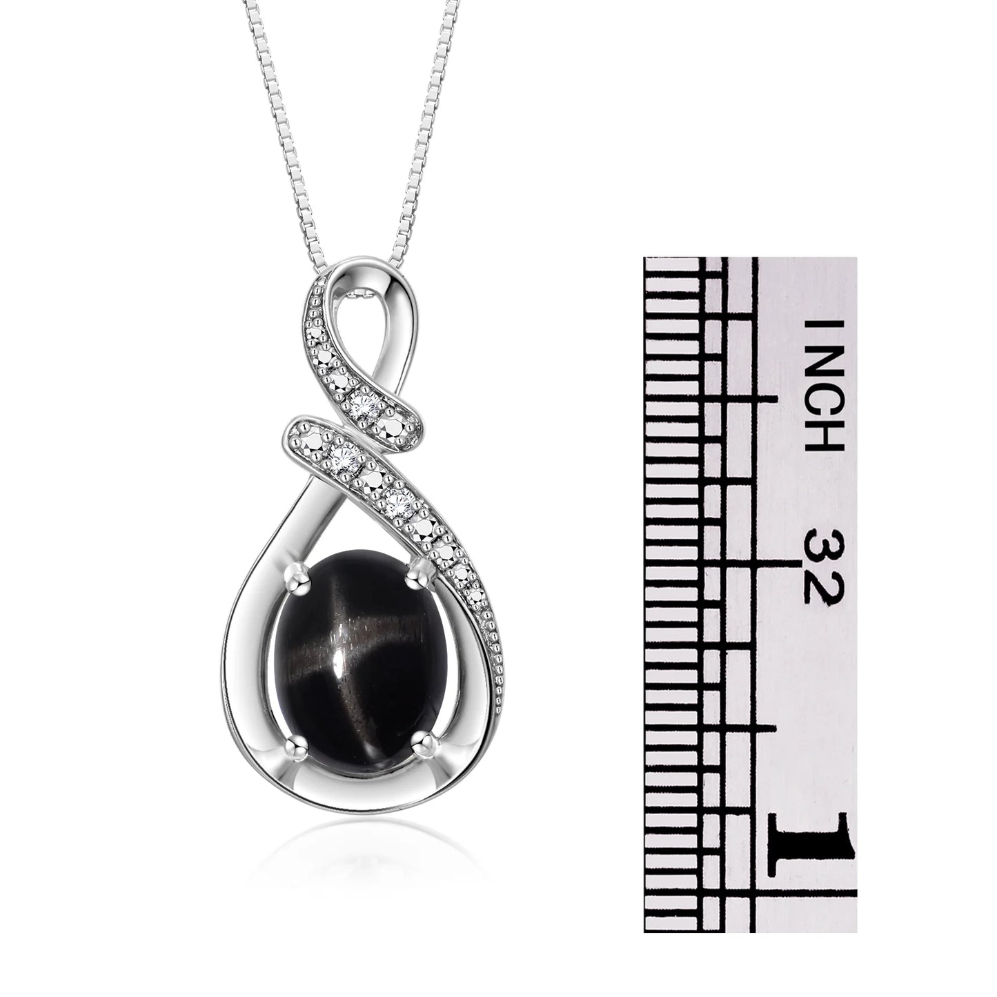 Necklace Sterling Silver Classic Designer Necklace Gemstone & Diamonds Pendant 18" Chain 9X7MM Black Star Sapphire Birthstone Womens Jewelry Silver Necklace