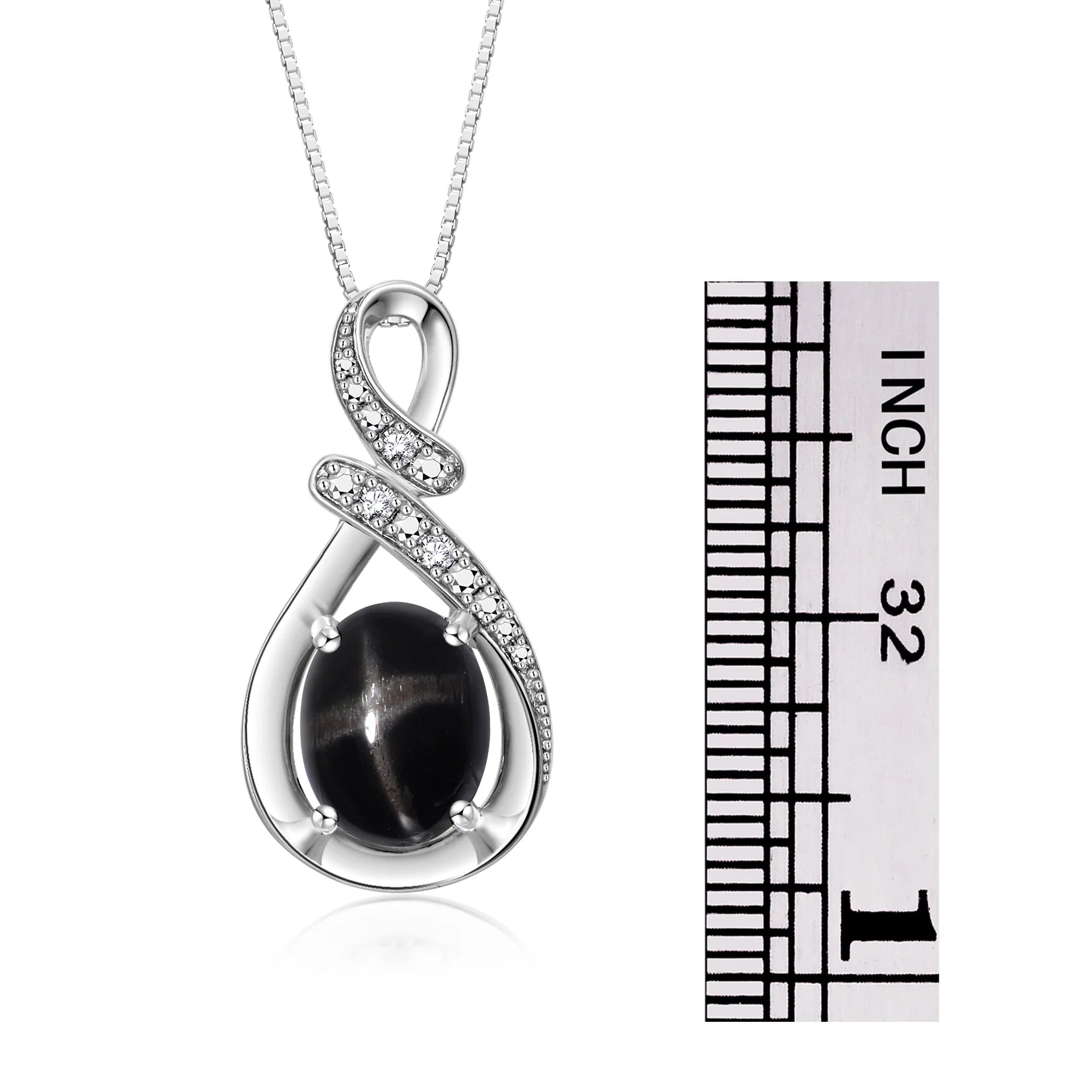 Necklace Sterling Silver Classic Designer Necklace Gemstone & Diamonds Pendant 18" Chain 9X7MM Black Star Sapphire Birthstone Womens Jewelry Silver Necklace