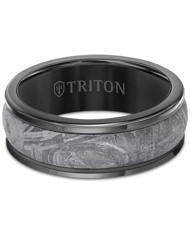 Men'S Meteorite Insert round Edge Wedding Band in Tungsten Carbide