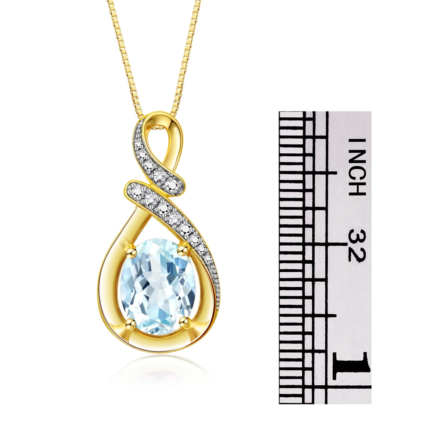 Necklace Yellow Gold Plated Silver Designer Necklace Gemstone & Diamonds Pendant 18" Chain 9X7MM Aquamarine March Birthstone Womens Jewelry Silver Necklace