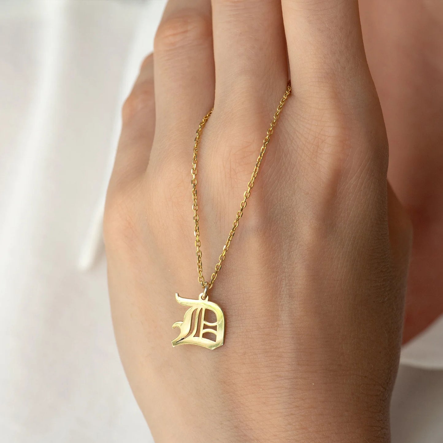 Custom Gothic Initial Necklace - 18K Gold Plated