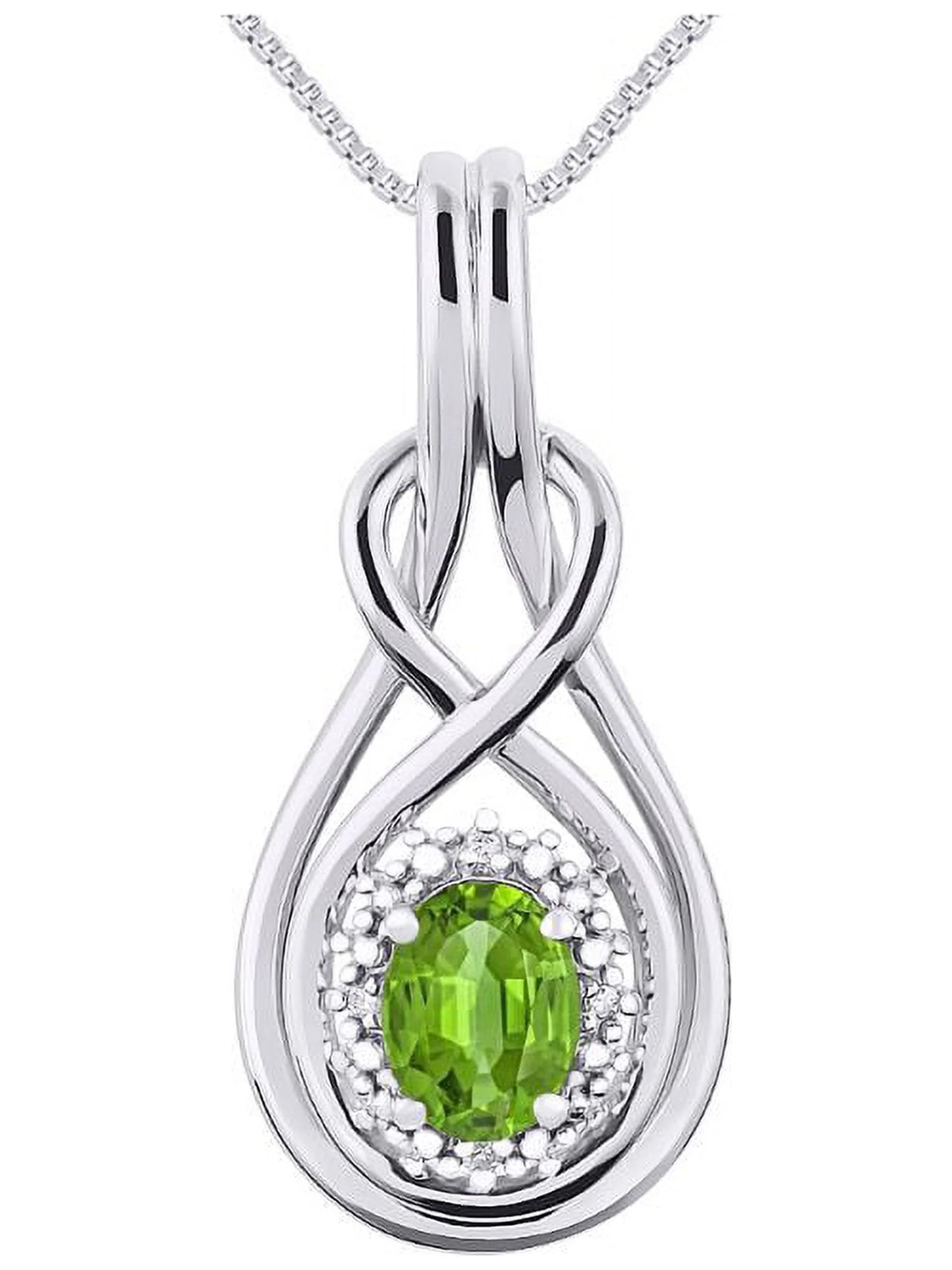 Necklaces for Women 925 Sterling Silver Love Knot Necklace Gemstone & Genuine Diamonds Pendant 18" Chain 8X6MM Peridot August Birthstone Womens Jewelry Silver Necklace for Women