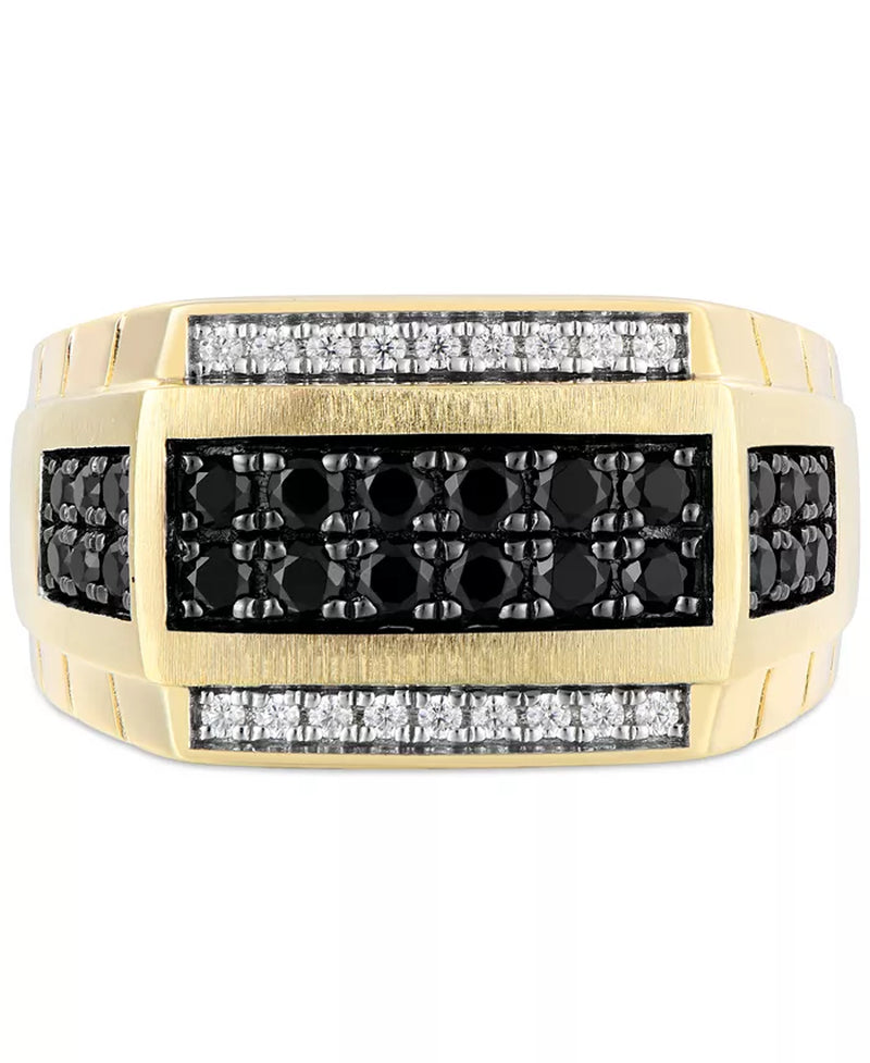 Men'S Black & White Diamond Square Cluster Ring (1 Ct. T.W.) in 10K Gold