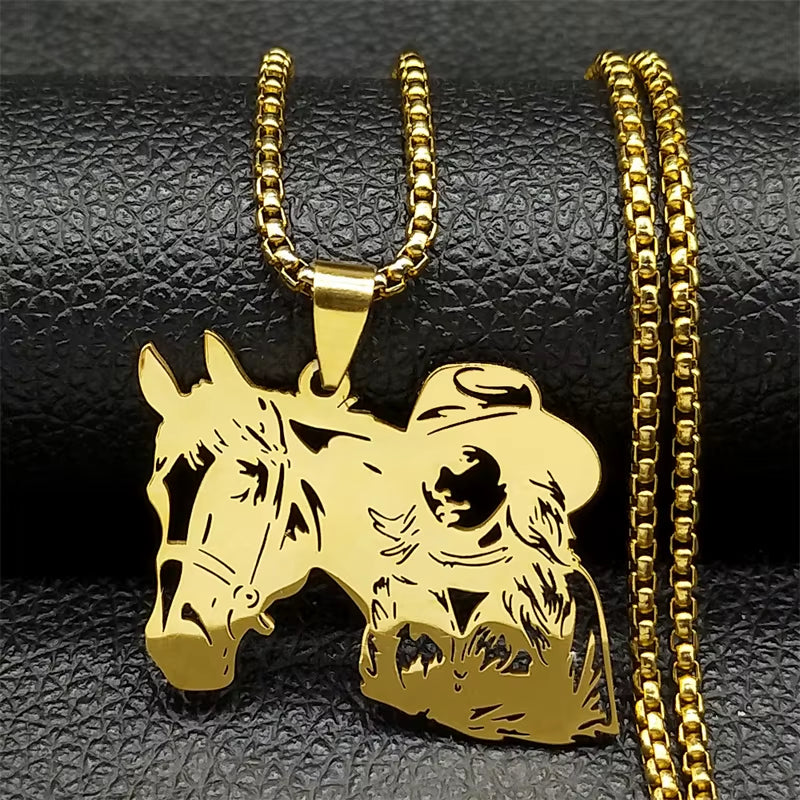 Horse Head Pendant Necklace for Women/Men Stainless Steel Animal Accessories Chain Necklaces Gift Jewelry Colar Masculino N2026