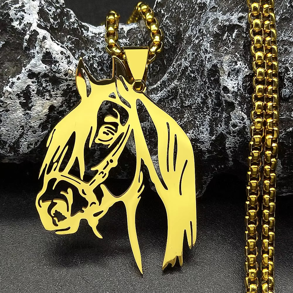 Horse Head Pendant Necklace for Women/Men Stainless Steel Animal Accessories Chain Necklaces Gift Jewelry Colar Masculino N2026