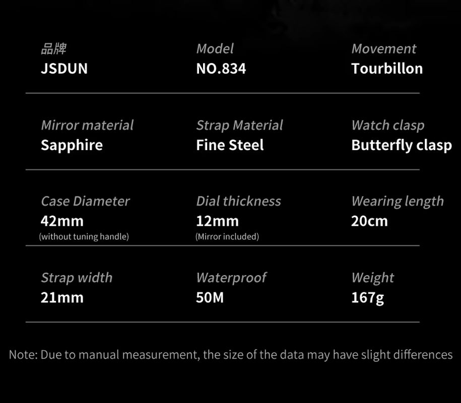 Tourbillon Watch  Men'S Watch Sapphire Mirror Stainless Steel 50M Waterproof Original Automatic Mechanical Watch for Men