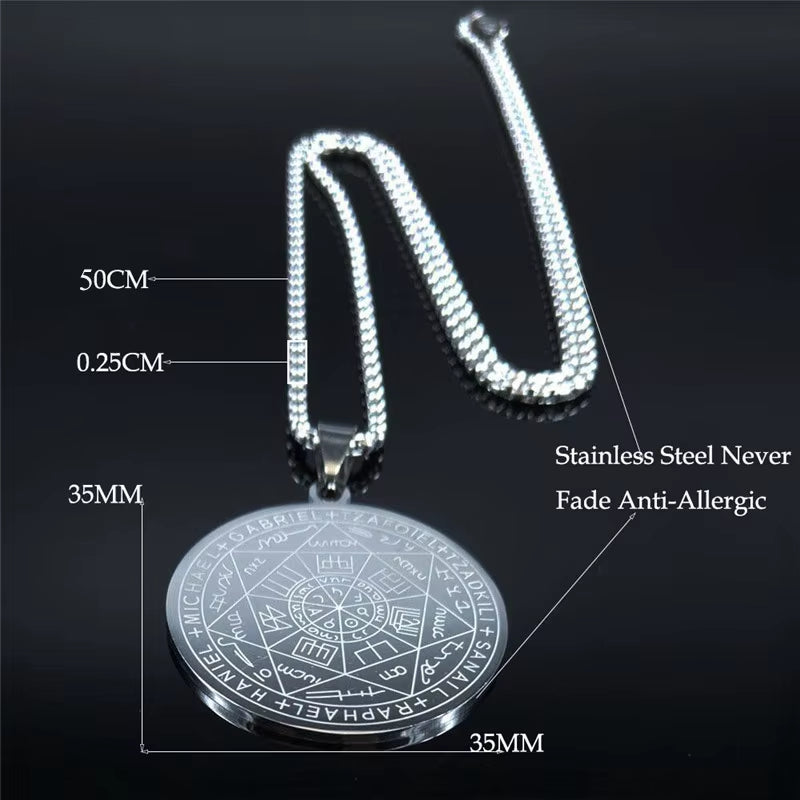 Seven Archangels Amulet Stainless Steel Necklaces Men Seal of Solomon Talisman Necklace Protection Jewelry Collar Hombre N1162S2