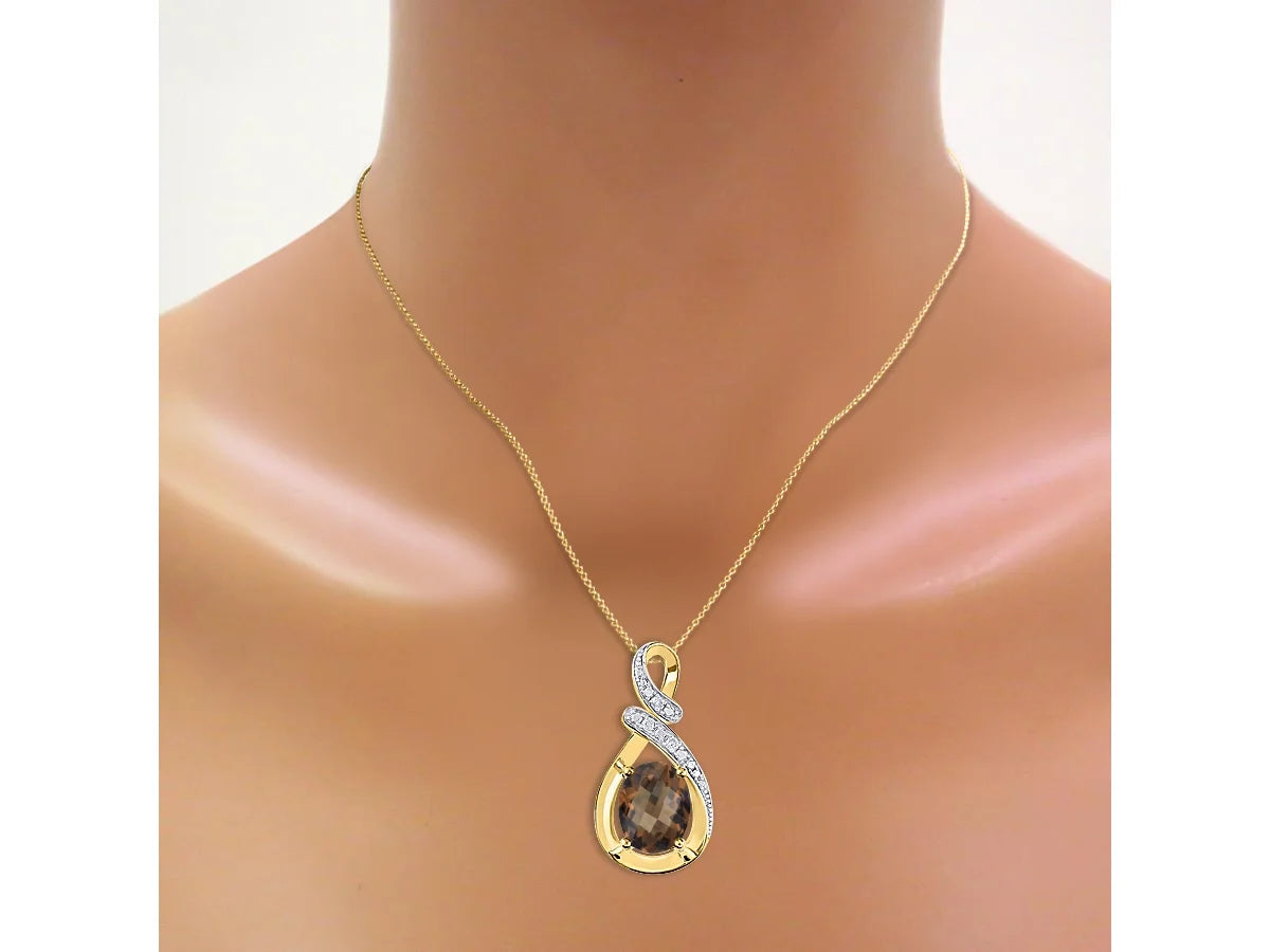 Necklace Yellow Gold Plated Silver Designer Necklace Gemstone & Diamonds Pendant 18" Chain 9X7MM Smoky Quartz June Birthstone Womens Jewelry Silver Necklace