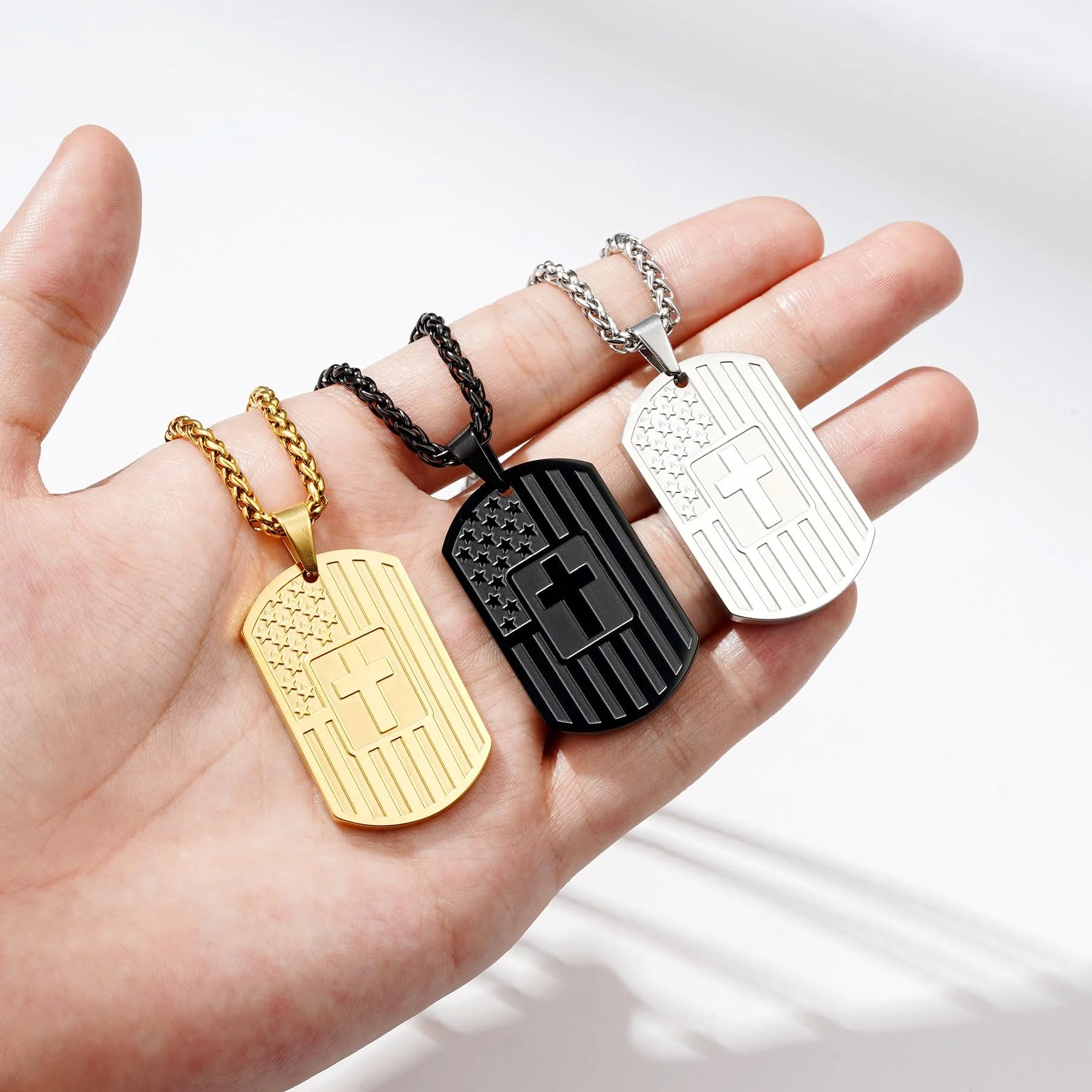 American Black Dog Tag Cross Necklaces for Men Bible Verse Pendant Cross Stainless Steel Men Necklaces 24 Inches Chain First Communion Confirmation Religious Christian Christmas Jewelry Gifts