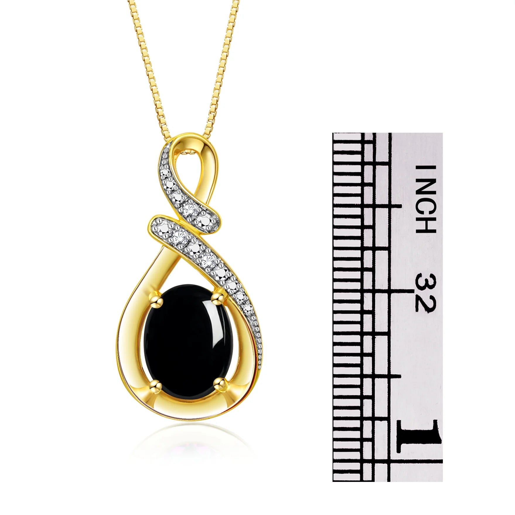 Necklace Yellow Gold Plated Silver Designer Necklace Gemstone & Diamonds Pendant 18" Chain 9X7MM Cabochon Onyx October Birthstone Womens Jewelry Silver Necklace